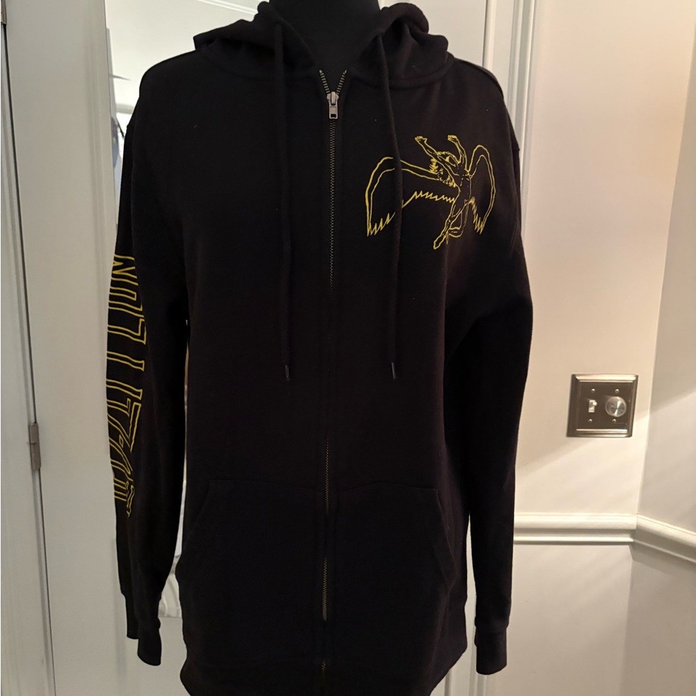 Black Led Zeppelin Hoodie Bands Iconic Icarus Logo Yellow Graphic